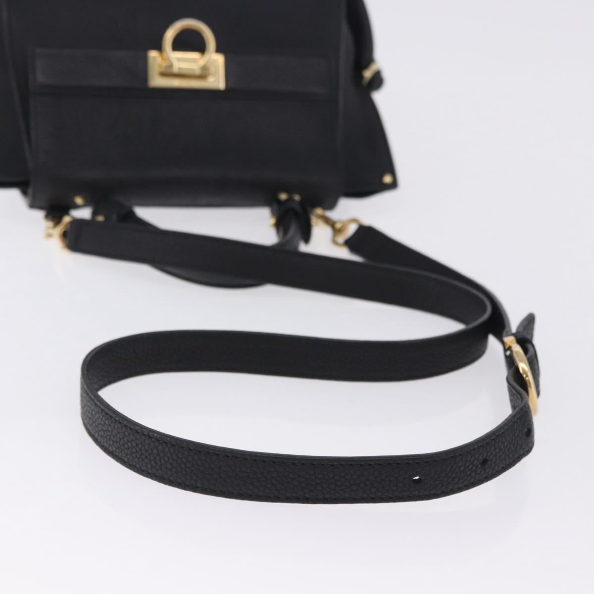 Salvatore Ferragamo Gancini Sofia Hand Bag Leather 2way Black Gold Auth 202994