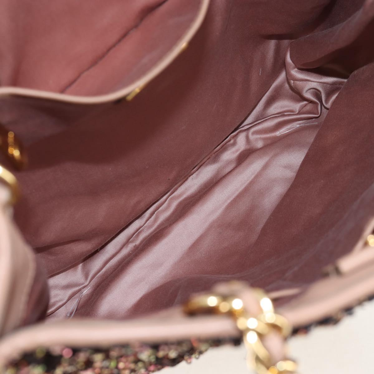 Miu Miu Tote Bag Leather Sequins 2way Beige Gold Auth 202996M