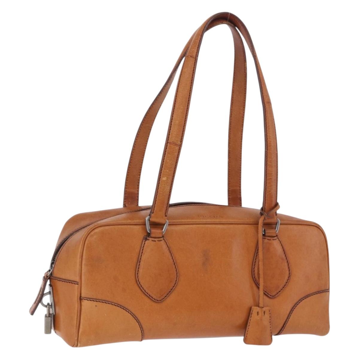 PRADA Shoulder Bag Leather Brown Silver Auth 202998