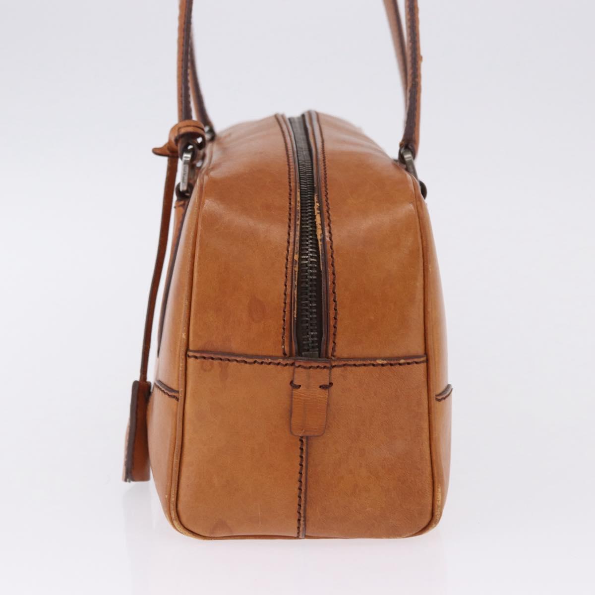PRADA Shoulder Bag Leather Brown Silver Auth 202998