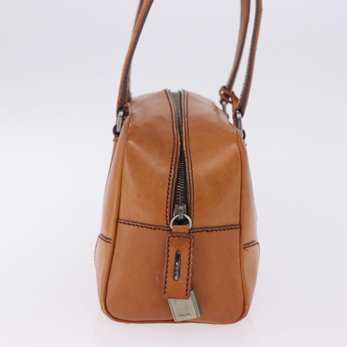 PRADA Shoulder Bag Leather Brown Silver Auth 202998