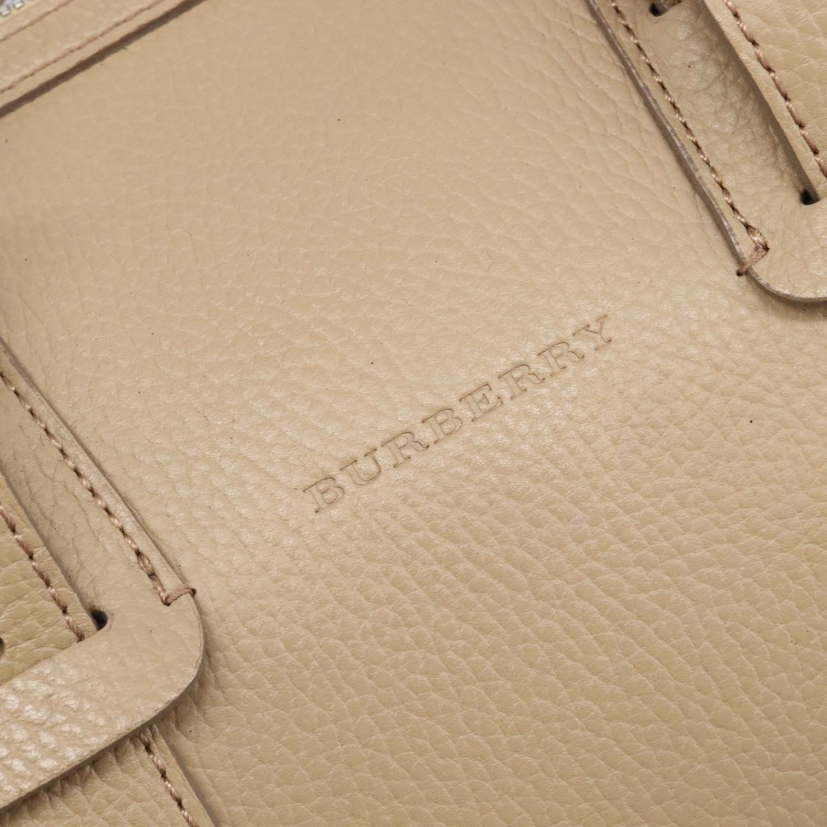 BURBERRY Hand Bag Leather Beige Silver Auth 202999A