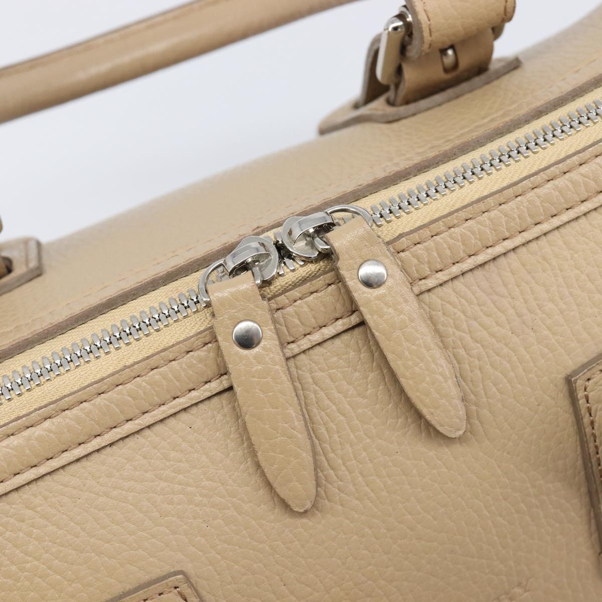 BURBERRY Hand Bag Leather Beige Silver Auth 202999A