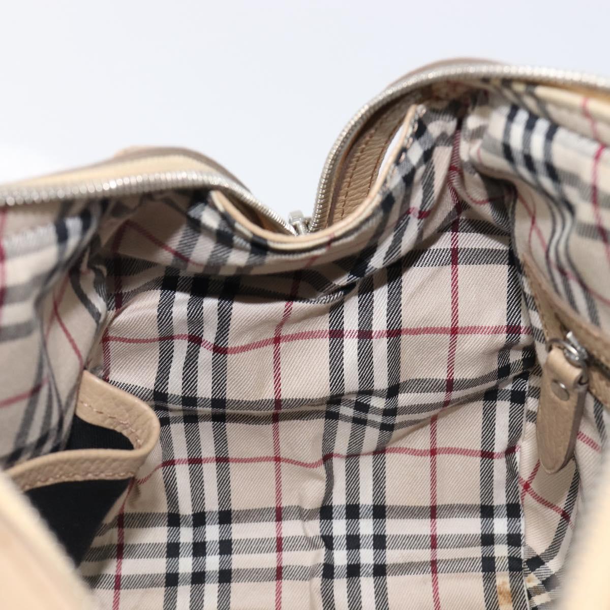 BURBERRY Hand Bag Leather Beige Silver Auth 202999A