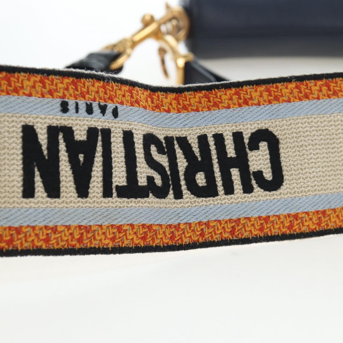 Christian Dior Saddle Shoulder Bag Leather 2way Navy Gold Auth 203000V
