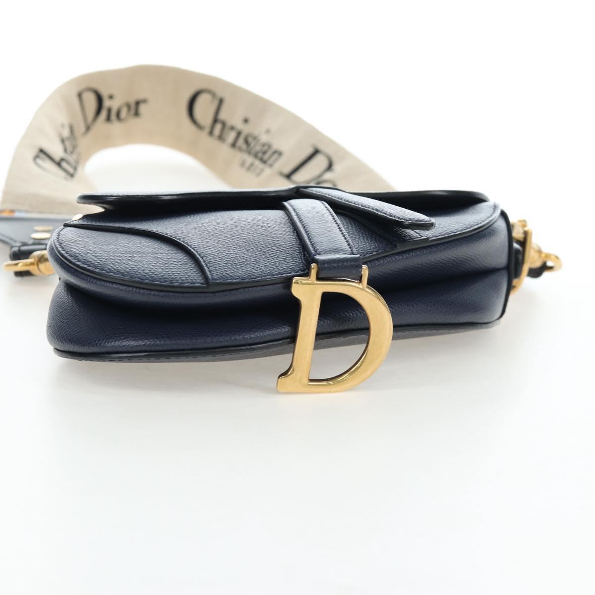 Christian Dior Saddle Shoulder Bag Leather 2way Navy Gold Auth 203000V