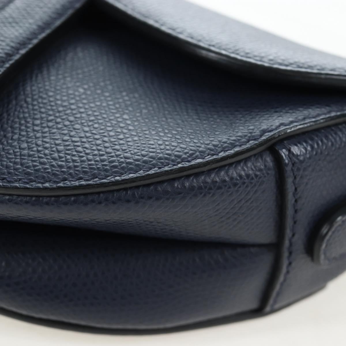 Christian Dior Saddle Shoulder Bag Leather 2way Navy Gold Auth 203000V