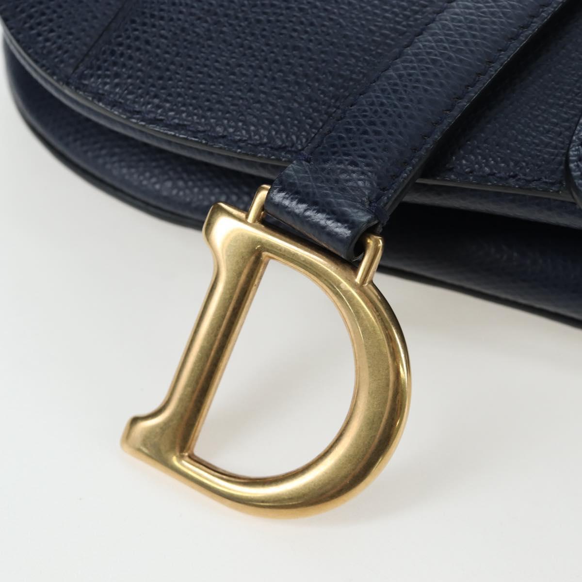 Christian Dior Saddle Shoulder Bag Leather 2way Navy Gold Auth 203000V