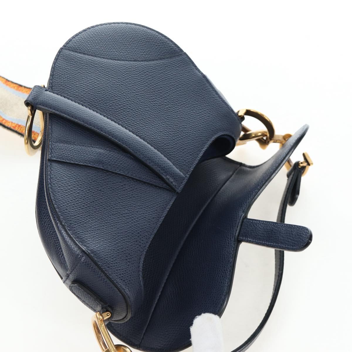 Christian Dior Saddle Shoulder Bag Leather 2way Navy Gold Auth 203000V