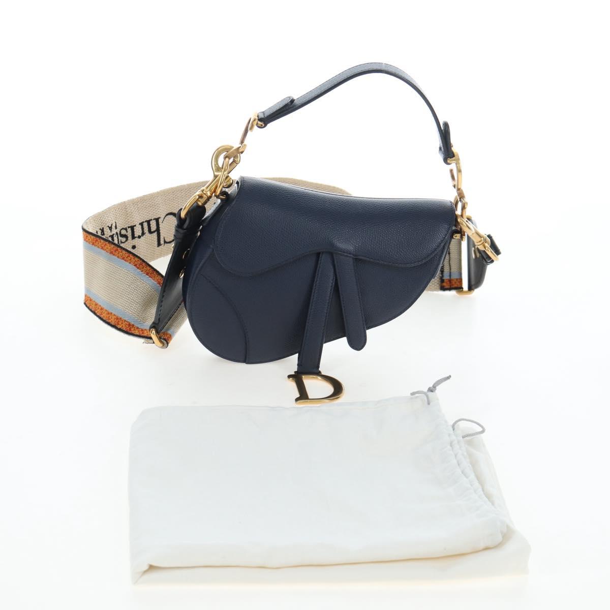 Christian Dior Saddle Shoulder Bag Leather 2way Navy Gold Auth 203000V