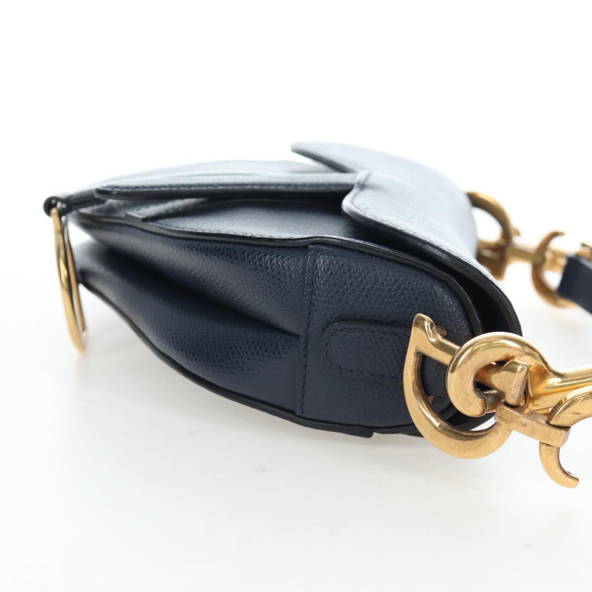 Christian Dior Saddle Shoulder Bag Leather 2way Navy Gold Auth 203000V