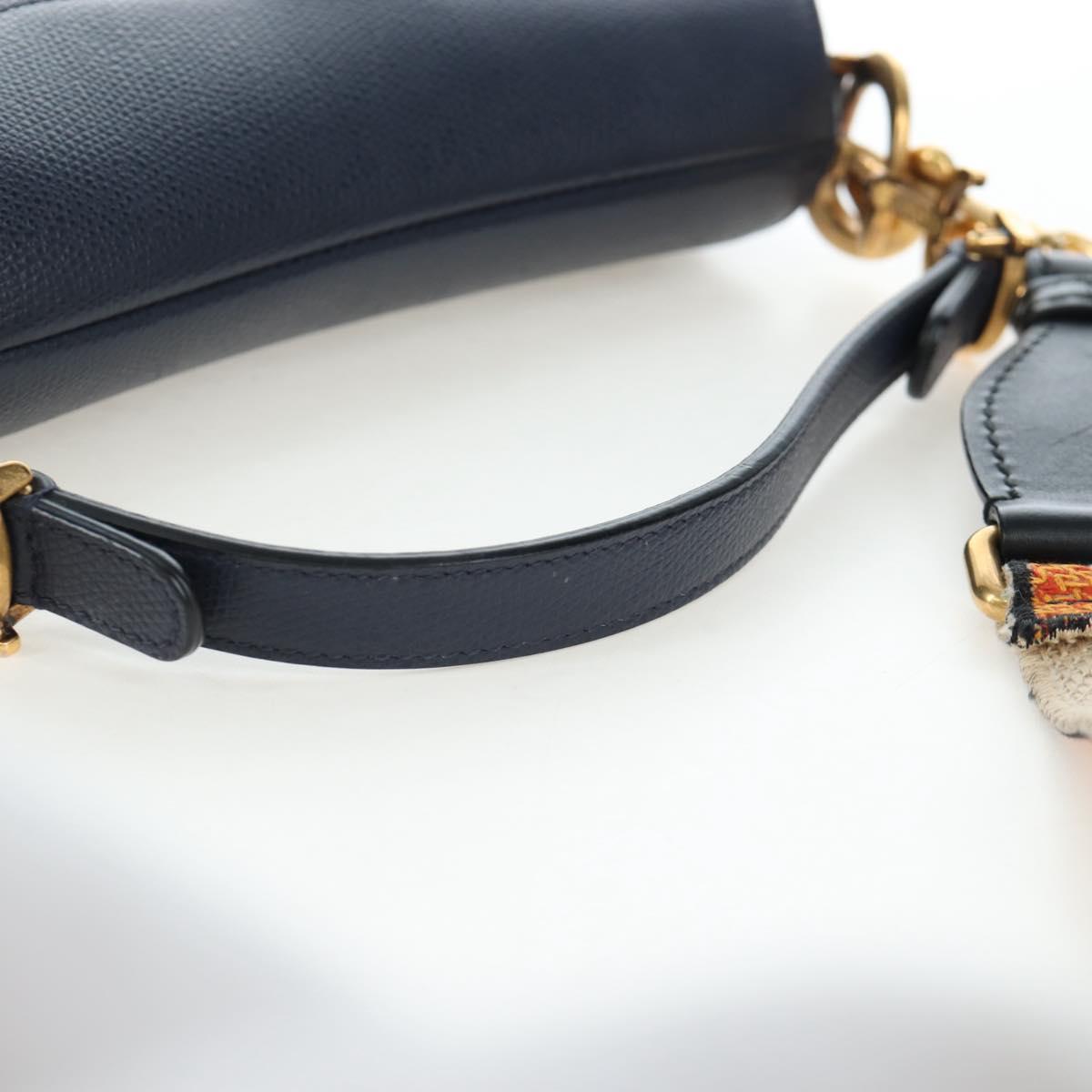 Christian Dior Saddle Shoulder Bag Leather 2way Navy Gold Auth 203000V