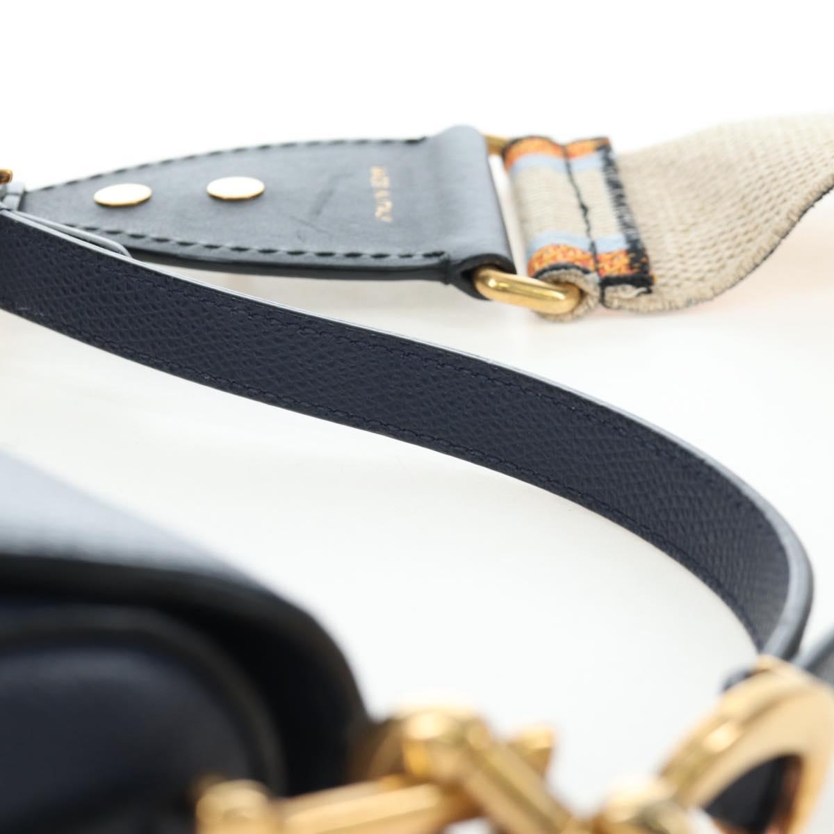 Christian Dior Saddle Shoulder Bag Leather 2way Navy Gold Auth 203000V