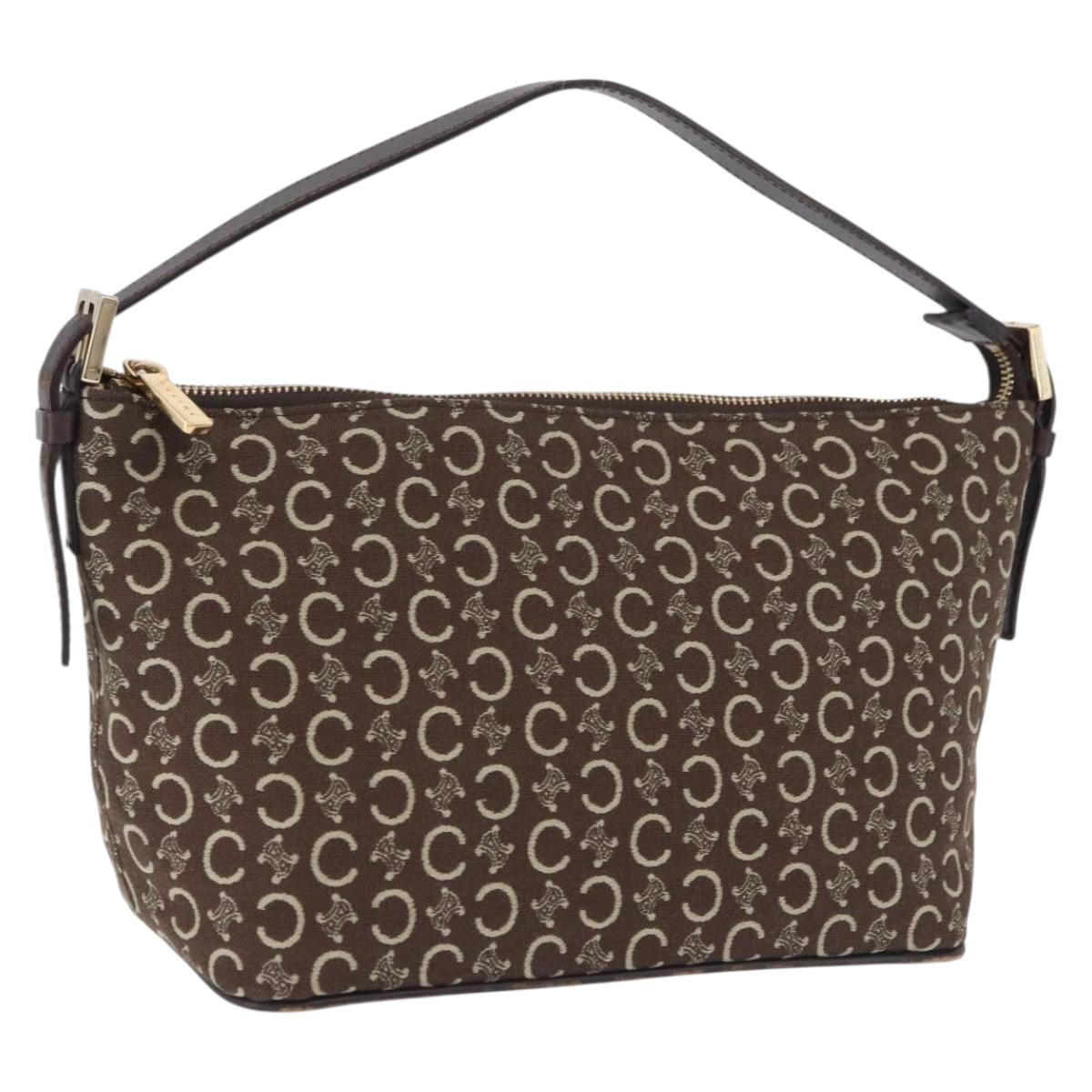 CELINE C Macadam Canvas Shoulder Bag Brown Gold Auth 203001