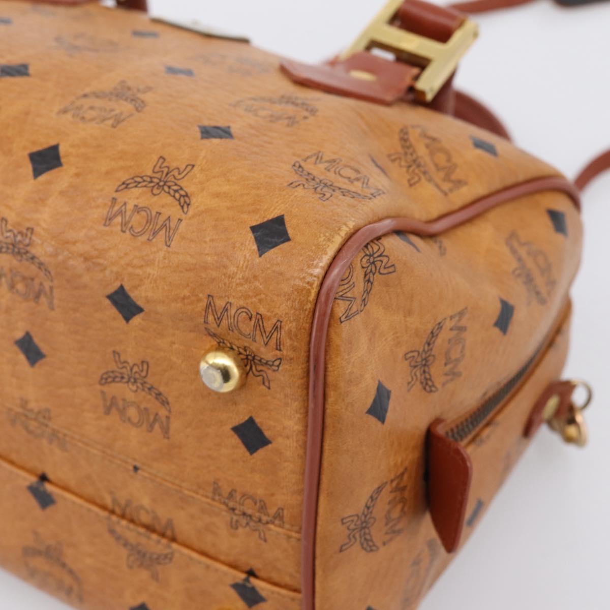MCM Logogram Vicetos Boston Bag PVC Leather 2way Brown Gold Auth 203004