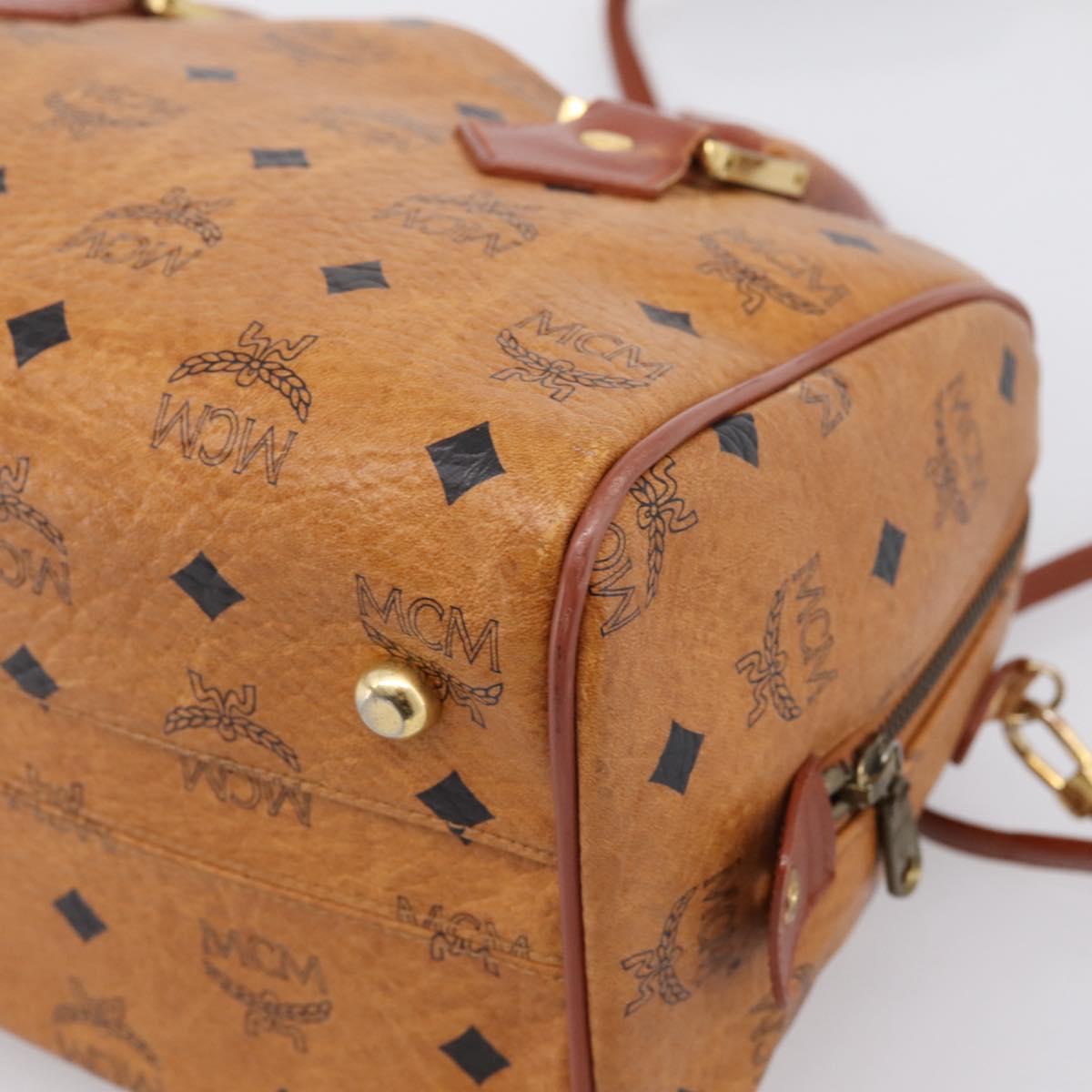 MCM Logogram Vicetos Boston Bag PVC Leather 2way Brown Gold Auth 203004