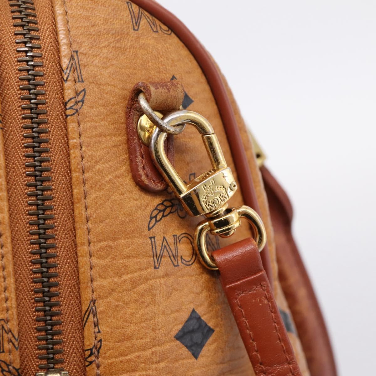 MCM Logogram Vicetos Boston Bag PVC Leather 2way Brown Gold Auth 203004