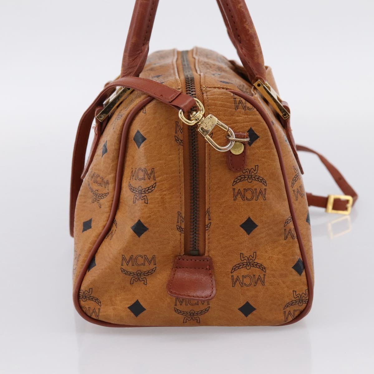 MCM Logogram Vicetos Boston Bag PVC Leather 2way Brown Gold Auth 203004