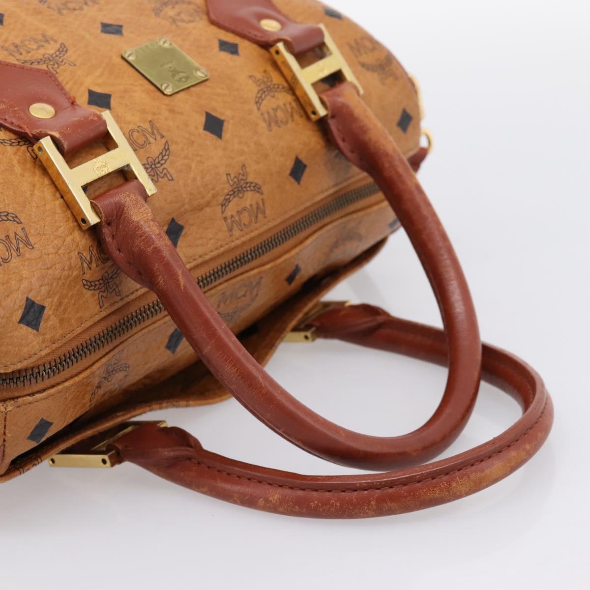 MCM Logogram Vicetos Boston Bag PVC Leather 2way Brown Gold Auth 203004