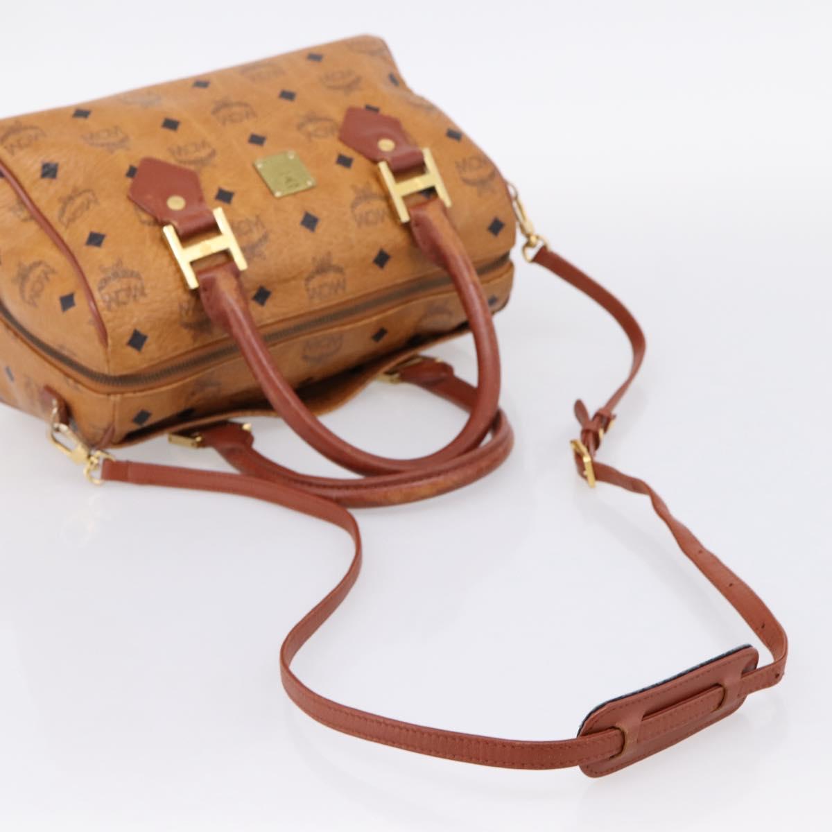 MCM Logogram Vicetos Boston Bag PVC Leather 2way Brown Gold Auth 203004
