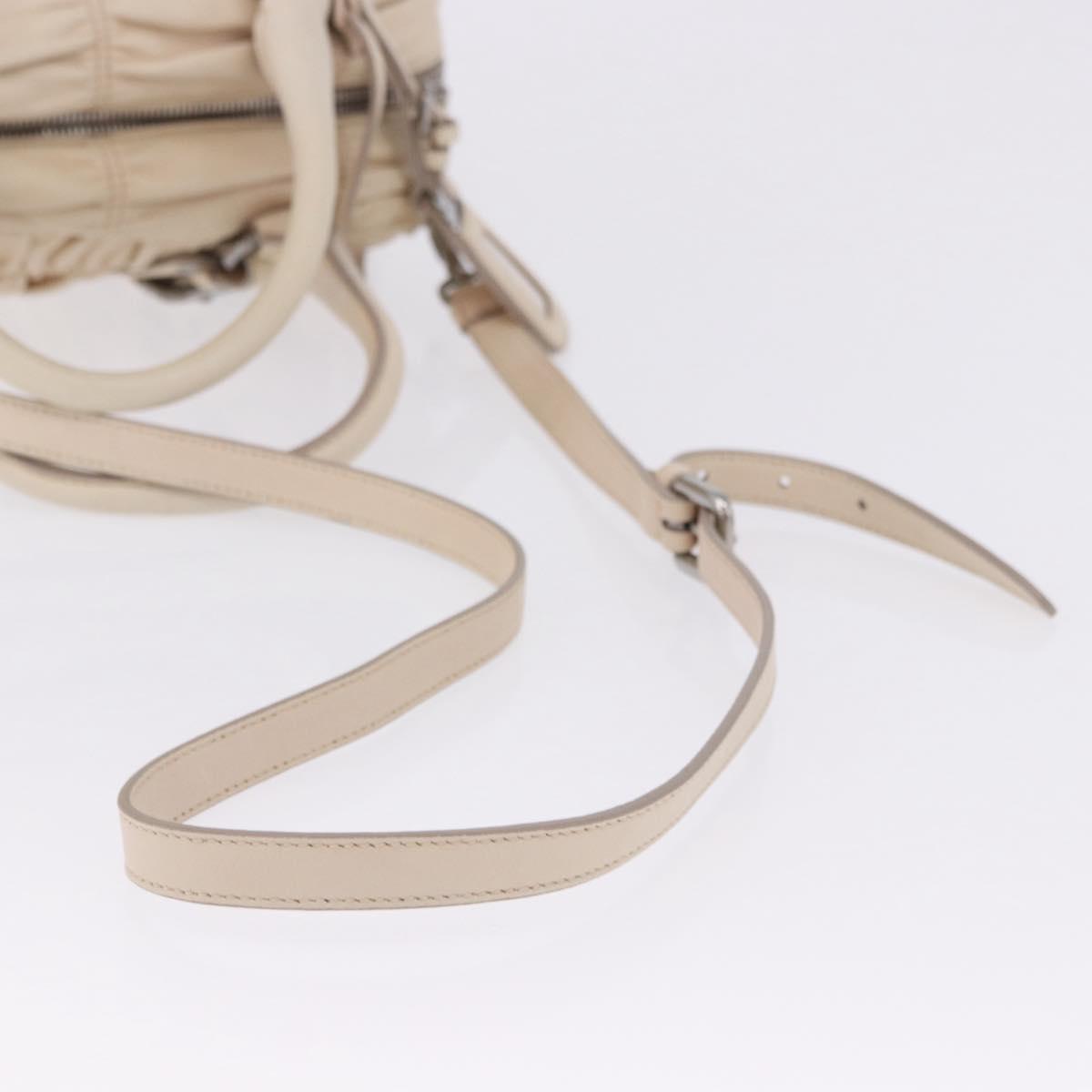 PRADA Gathered Hand Bag Leather 2way Ivory Silver Auth 203005V