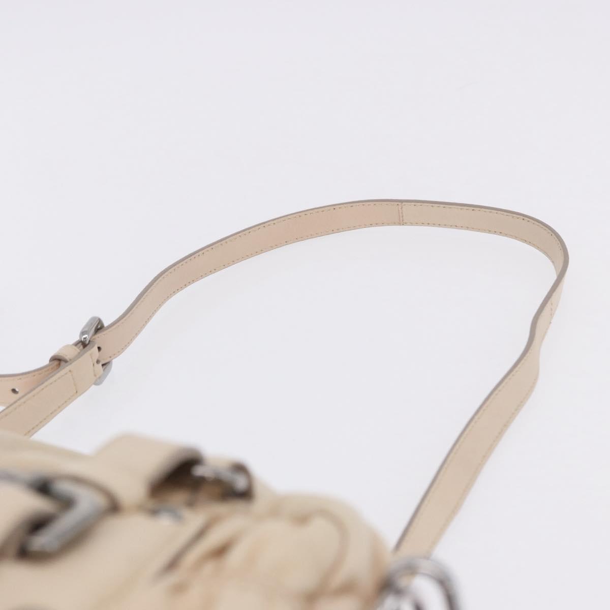 PRADA Gathered Hand Bag Leather 2way Ivory Silver Auth 203005V