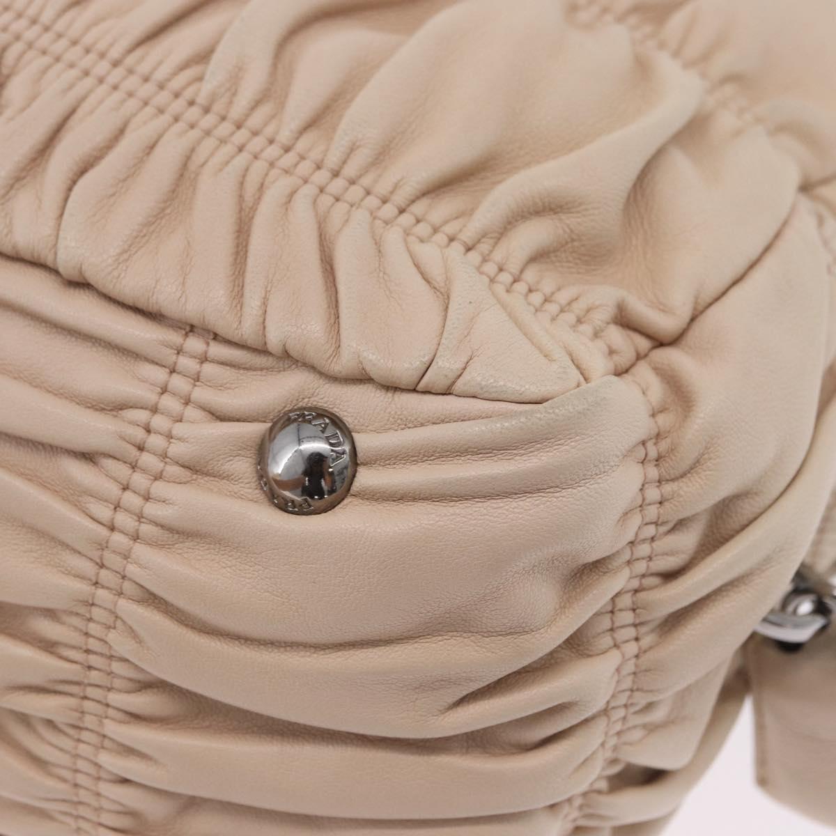 PRADA Gathered Hand Bag Leather 2way Ivory Silver Auth 203005V