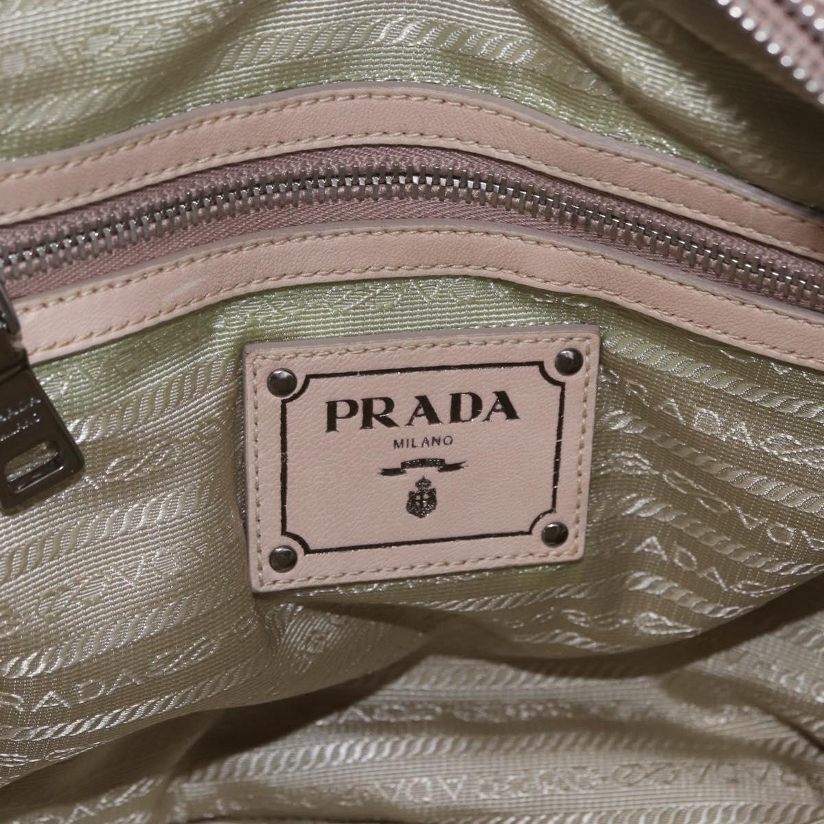 PRADA Gathered Hand Bag Leather 2way Ivory Silver Auth 203005V