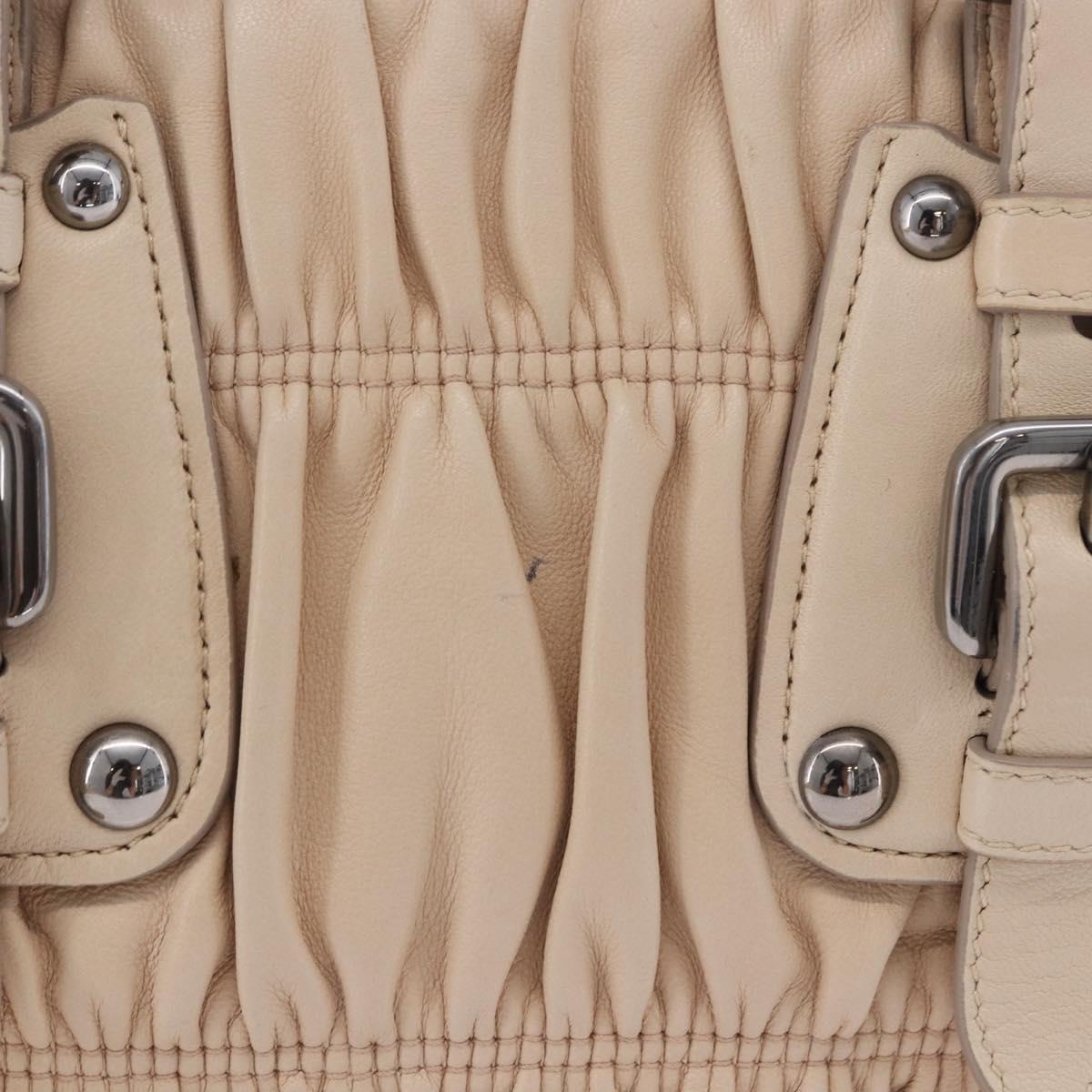 PRADA Gathered Hand Bag Leather 2way Ivory Silver Auth 203005V