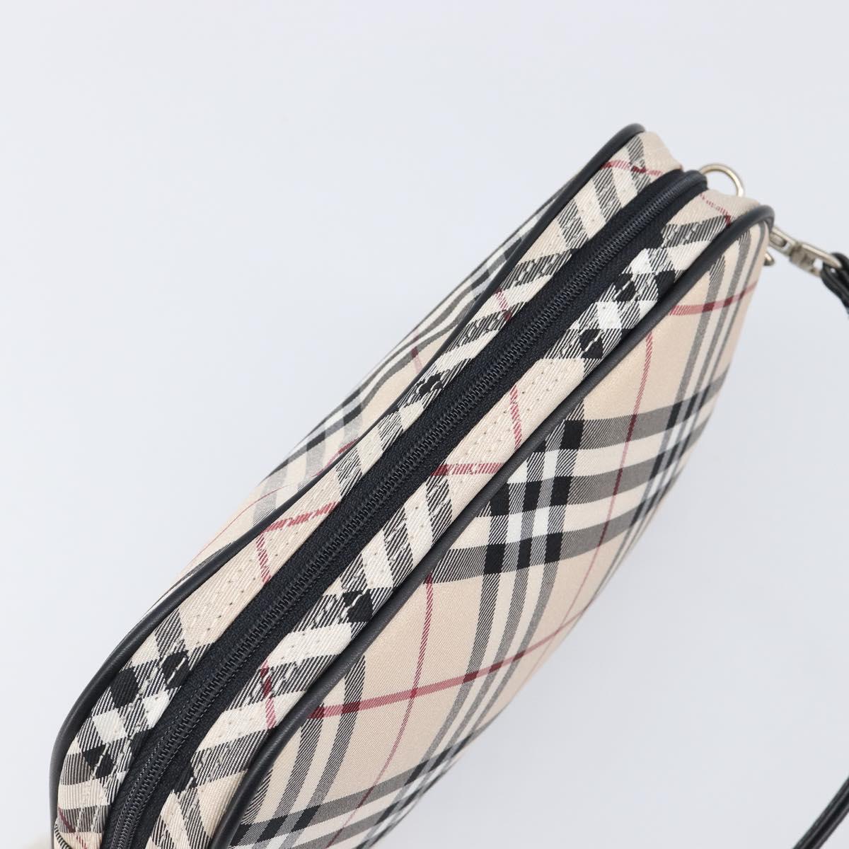 BURBERRY Nova Check Blue Label Accessory Pouch Canvas Beige Silver Auth 203006A