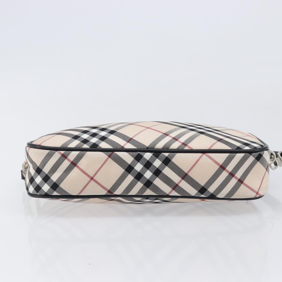 BURBERRY Nova Check Blue Label Accessory Pouch Canvas Beige Silver Auth 203006A