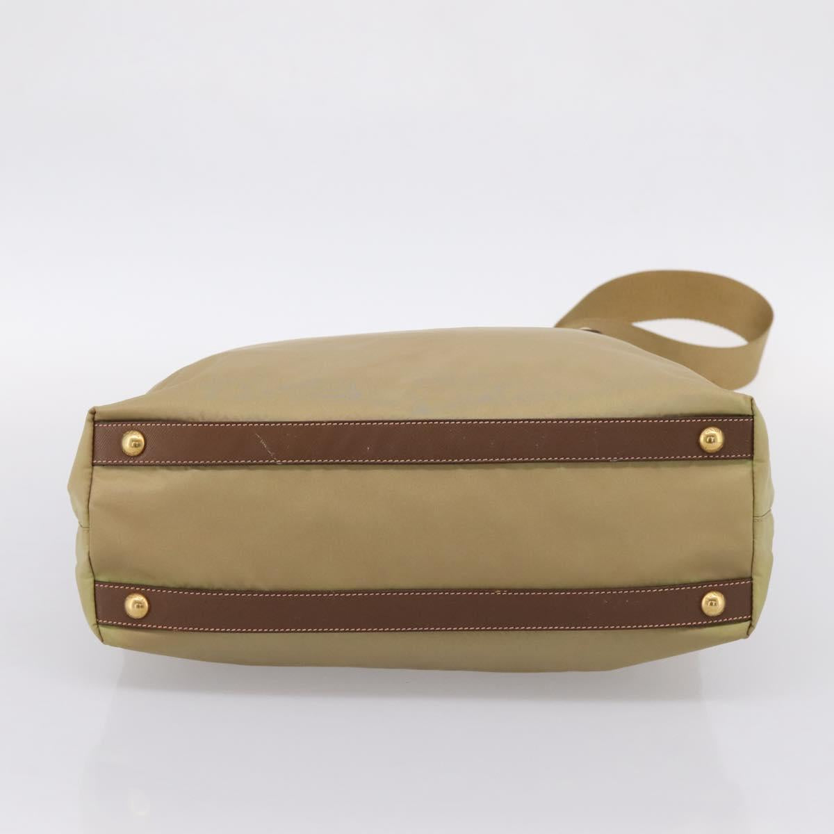 PRADA Hand Bag Nylon Leather 2way Beige Gold Auth 203008