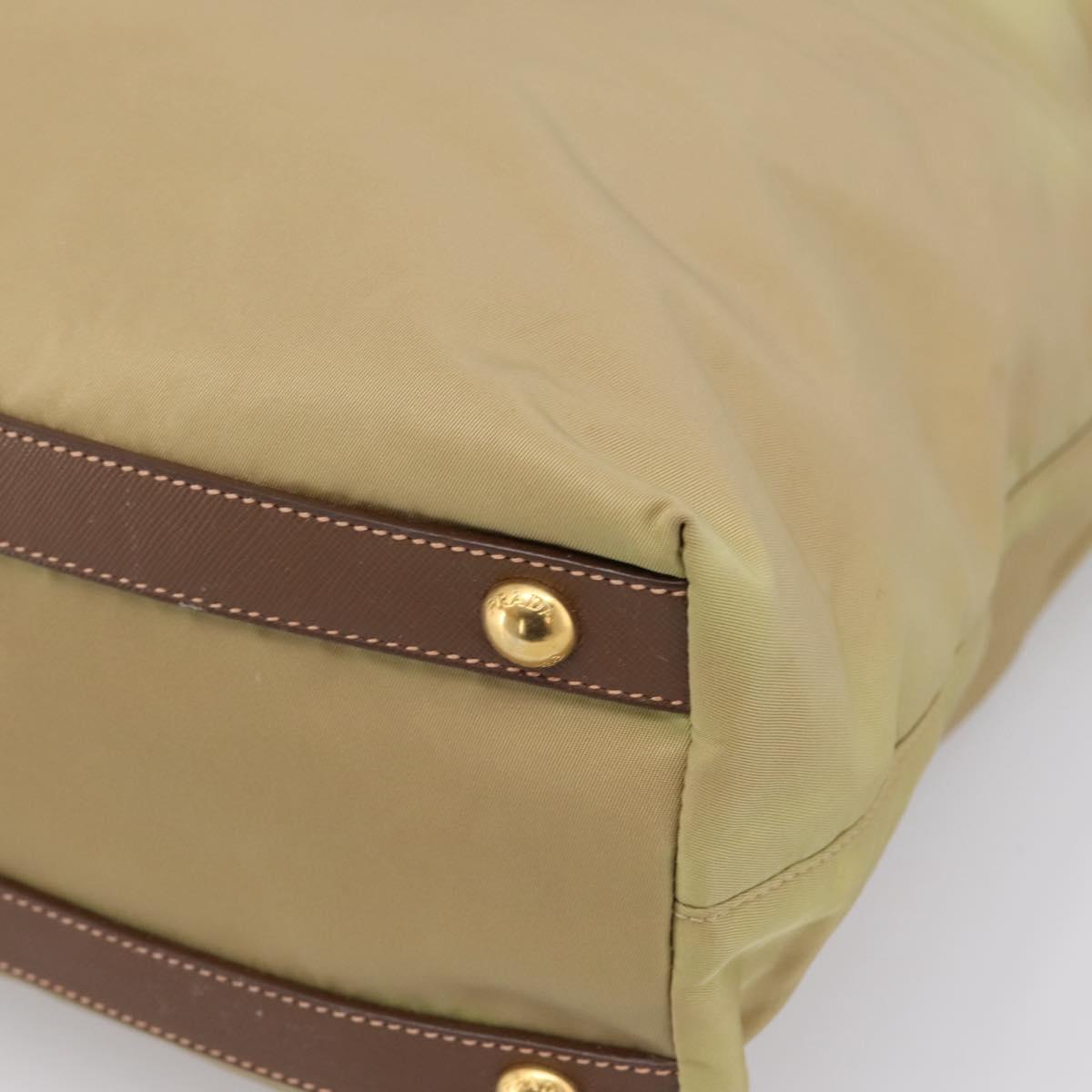 PRADA Hand Bag Nylon Leather 2way Beige Gold Auth 203008
