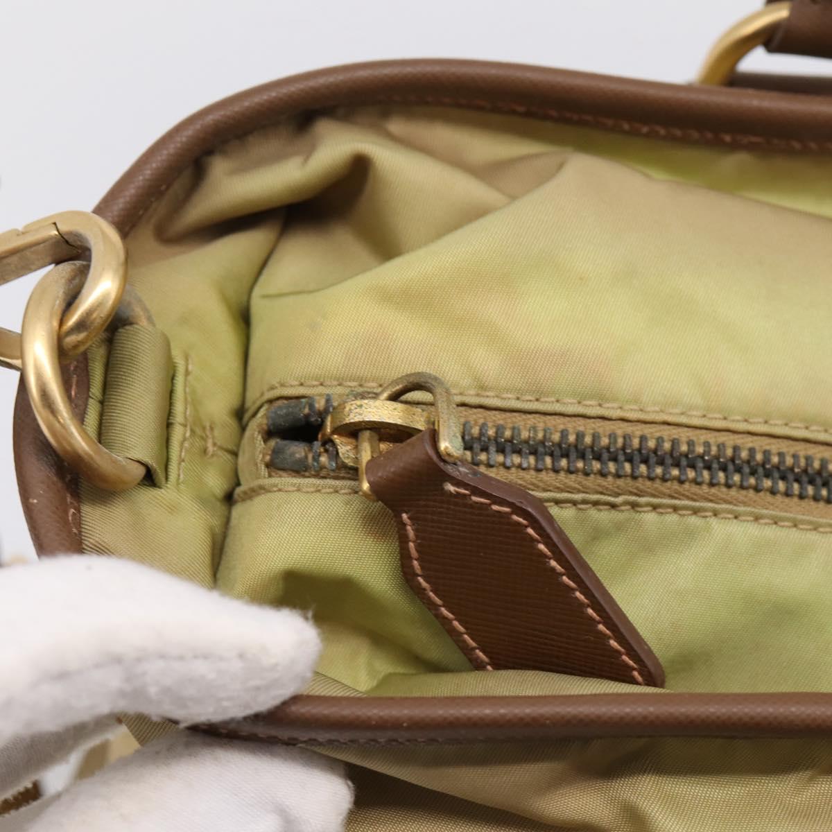 PRADA Hand Bag Nylon Leather 2way Beige Gold Auth 203008