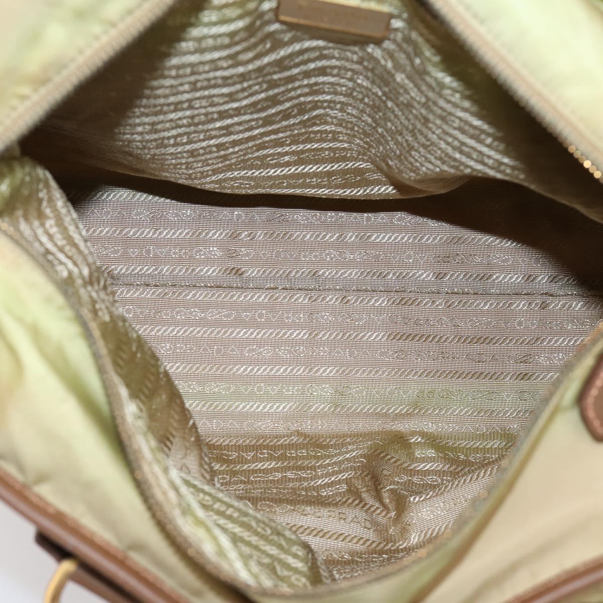 PRADA Hand Bag Nylon Leather 2way Beige Gold Auth 203008