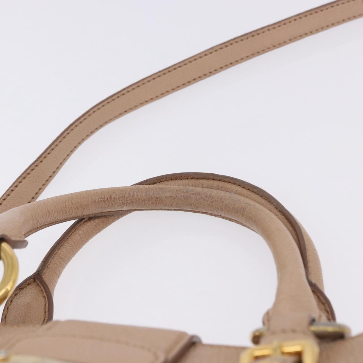 Miu Miu Hand Bag Leather 2way Beige Gold Auth 203009
