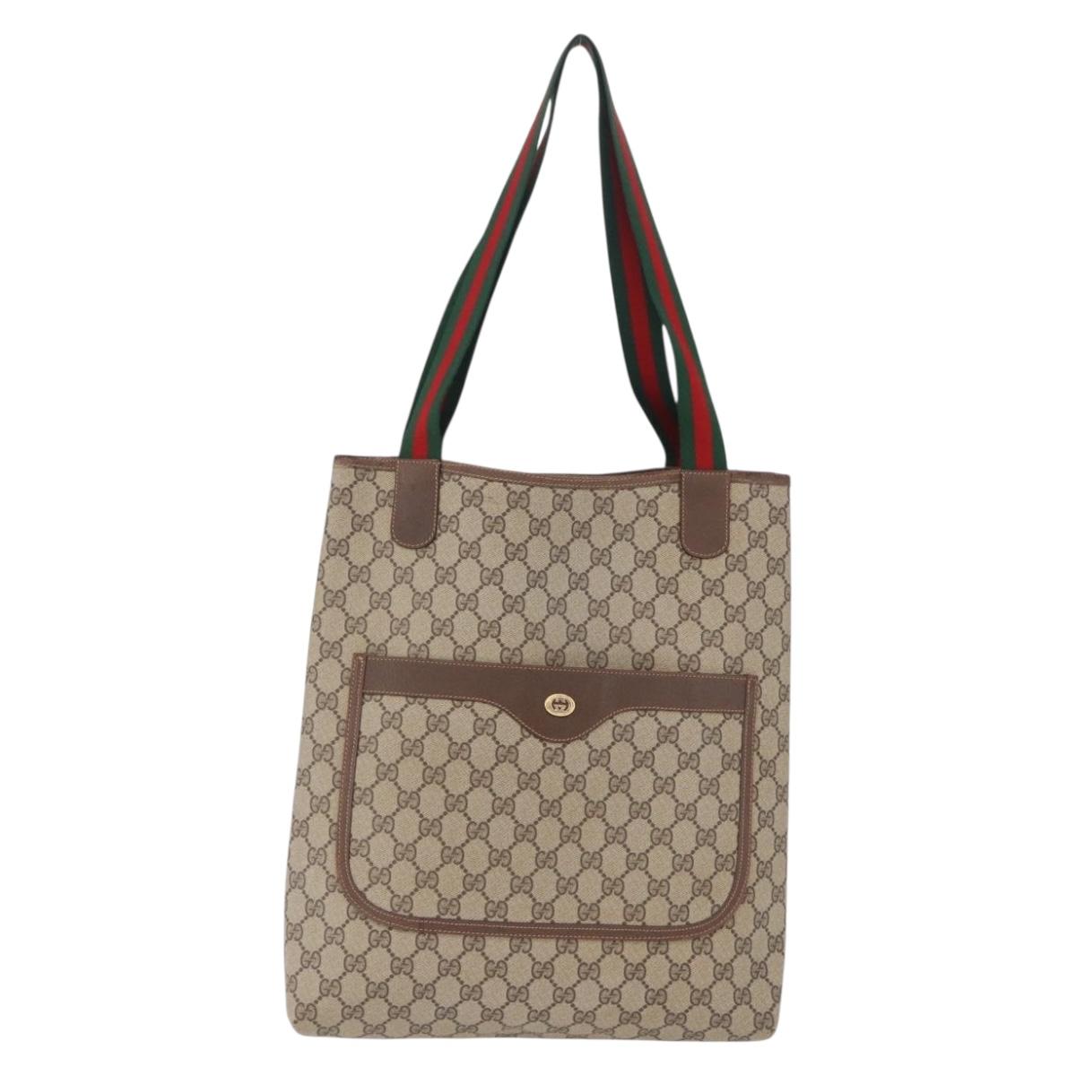 GUCCI GG Supreme Web Sherry Line Tote Bag PVC Beige Gold 89 02 003 Auth 203010