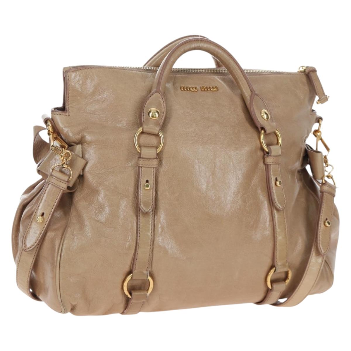 Miu Miu Hand Bag Vitellolux 2way Beige Gold Auth 203013V