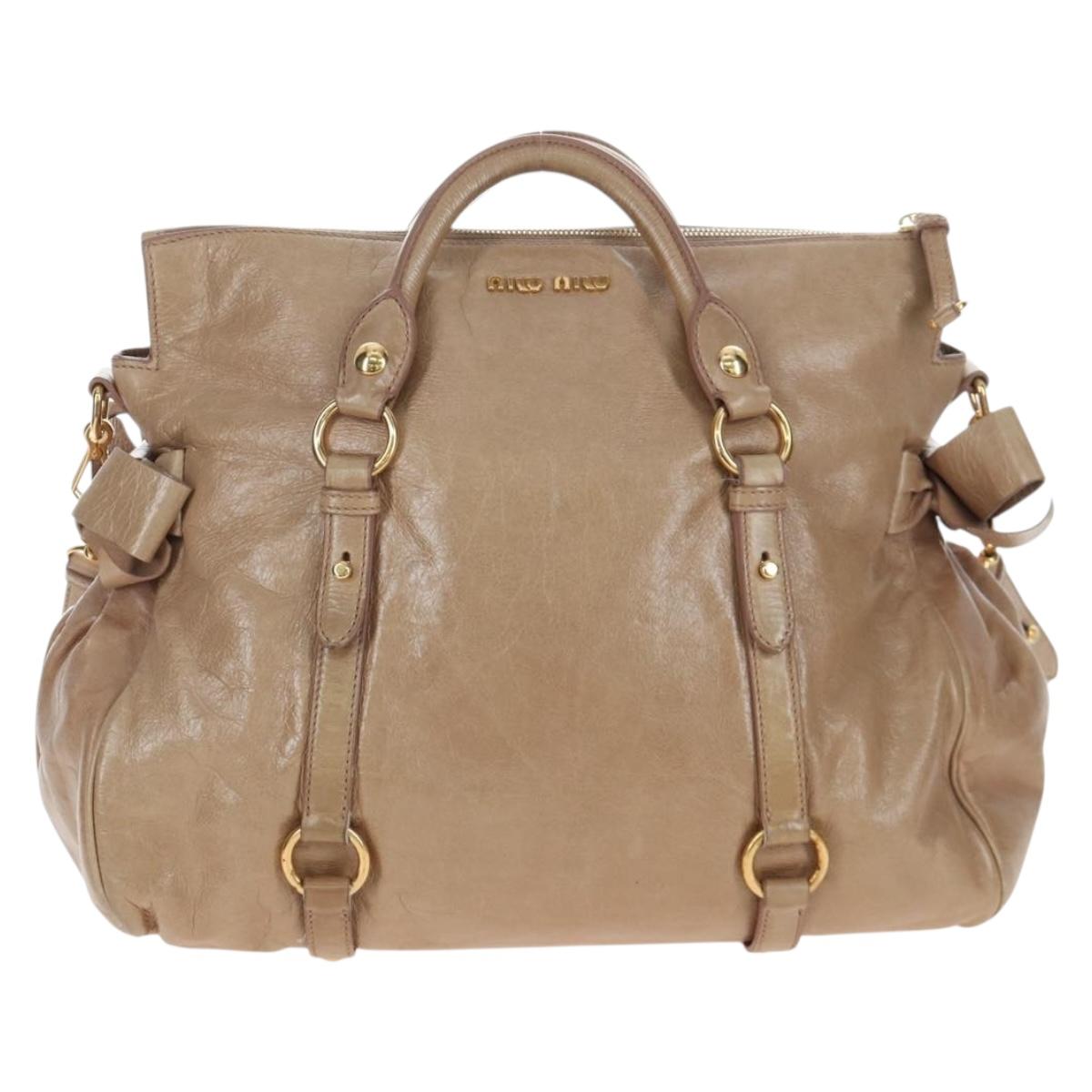 Miu Miu Hand Bag Vitellolux 2way Beige Gold Auth 203013V