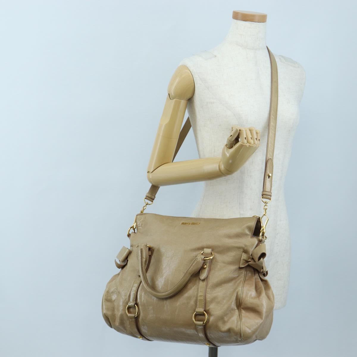 Miu Miu Hand Bag Vitellolux 2way Beige Gold Auth 203013V