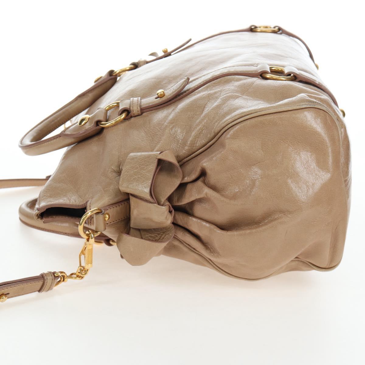 Miu Miu Hand Bag Vitellolux 2way Beige Gold Auth 203013V