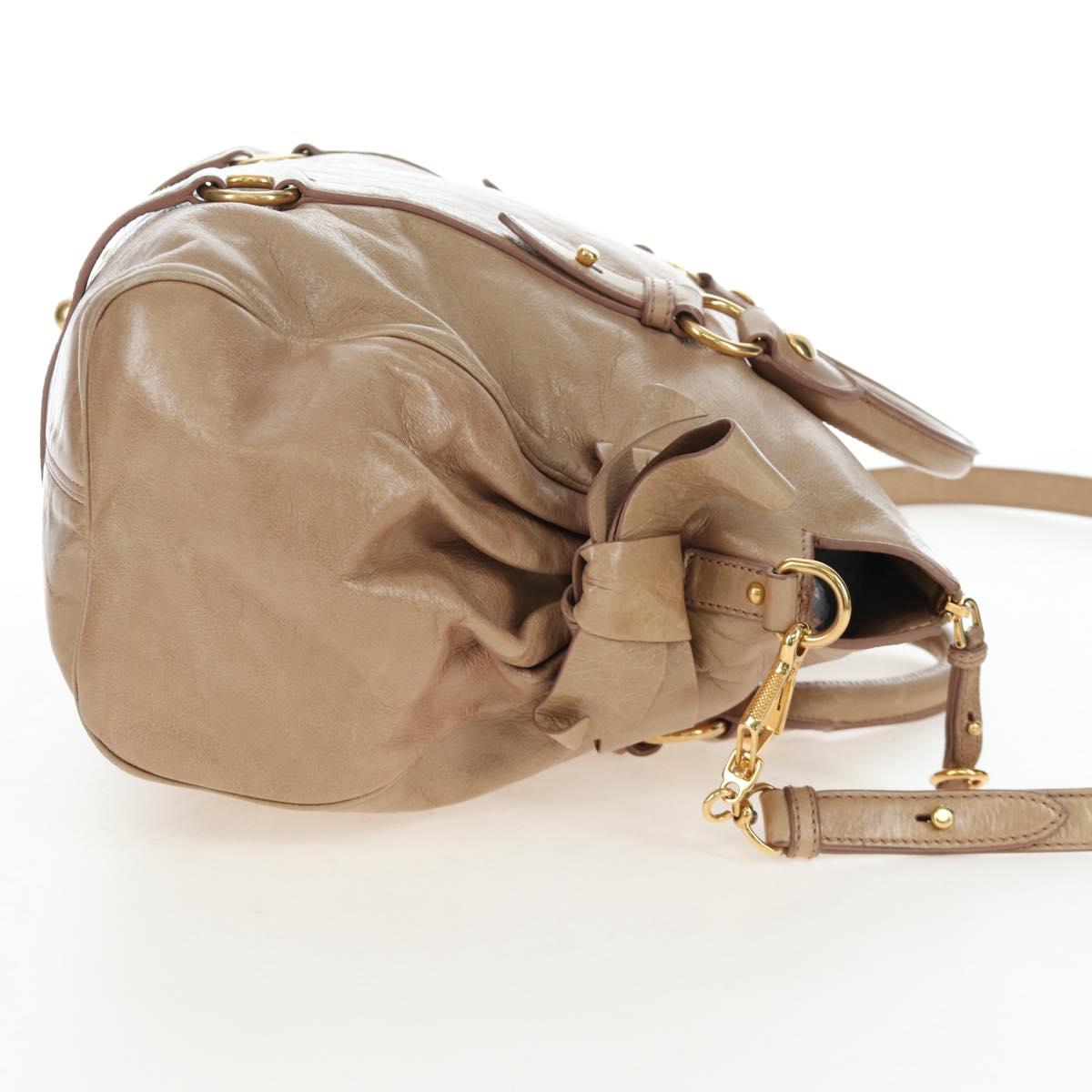 Miu Miu Hand Bag Vitellolux 2way Beige Gold Auth 203013V