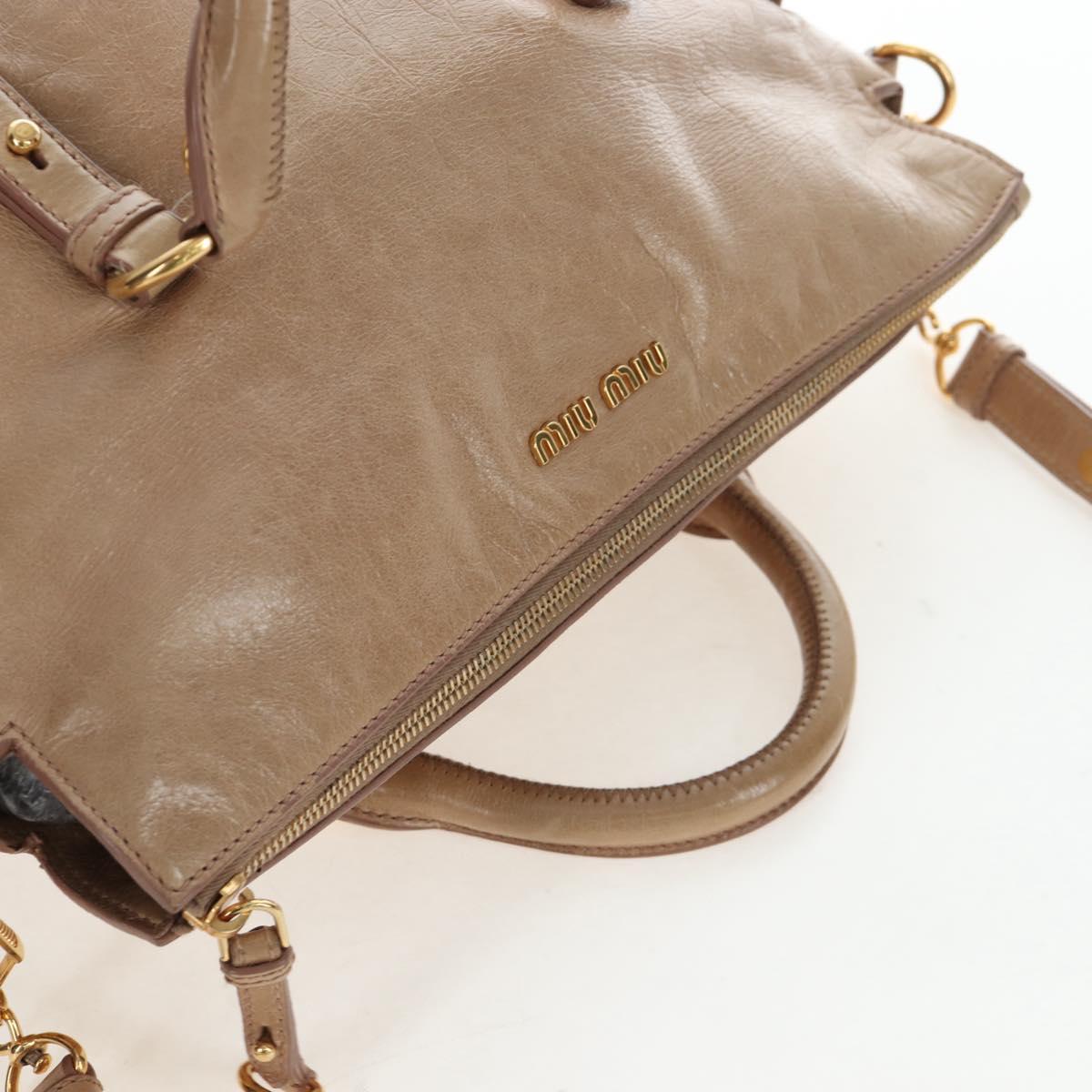Miu Miu Hand Bag Vitellolux 2way Beige Gold Auth 203013V