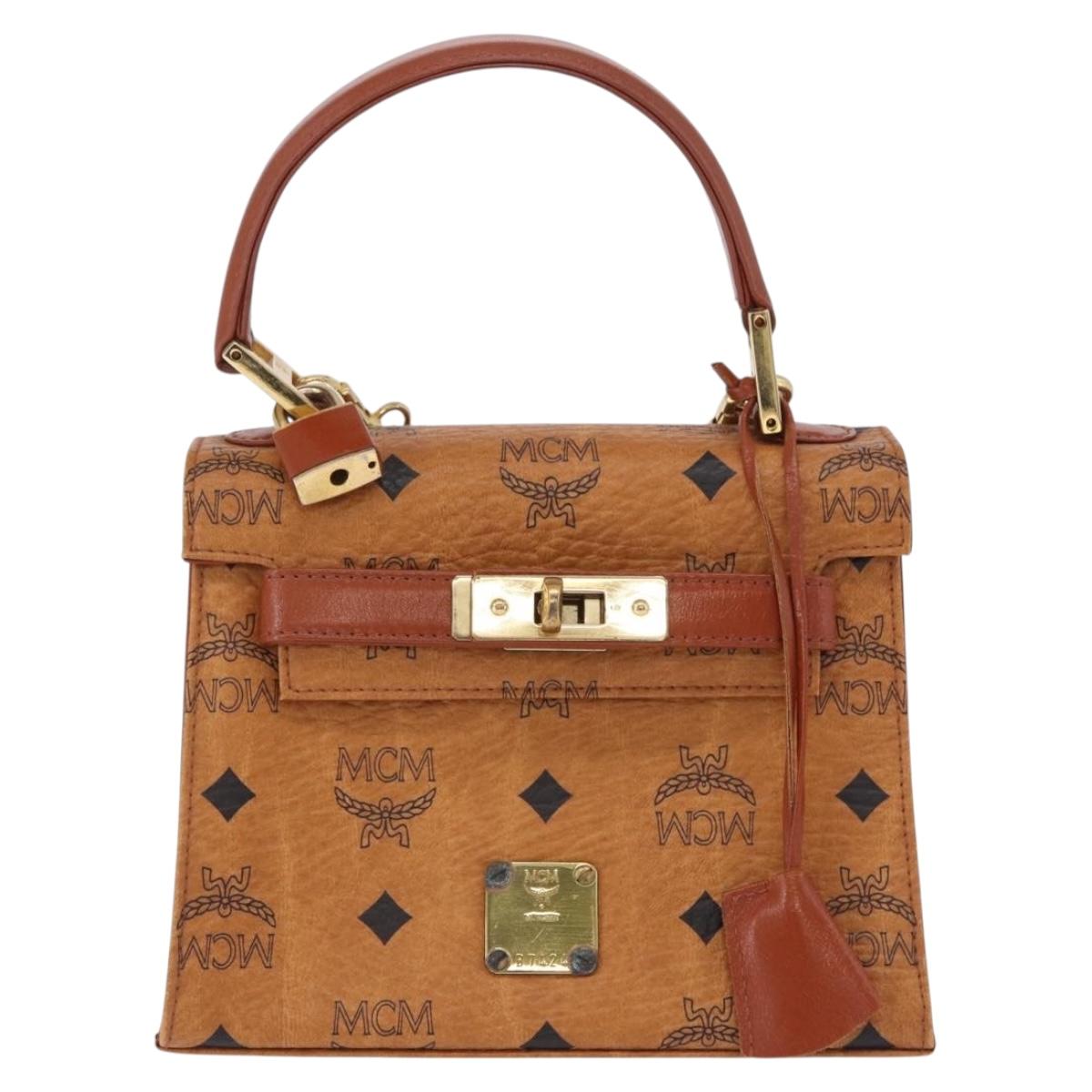 MCM Vicetos Logogram Hand Bag PVC Leather 2way Brown Gold Auth 203014A