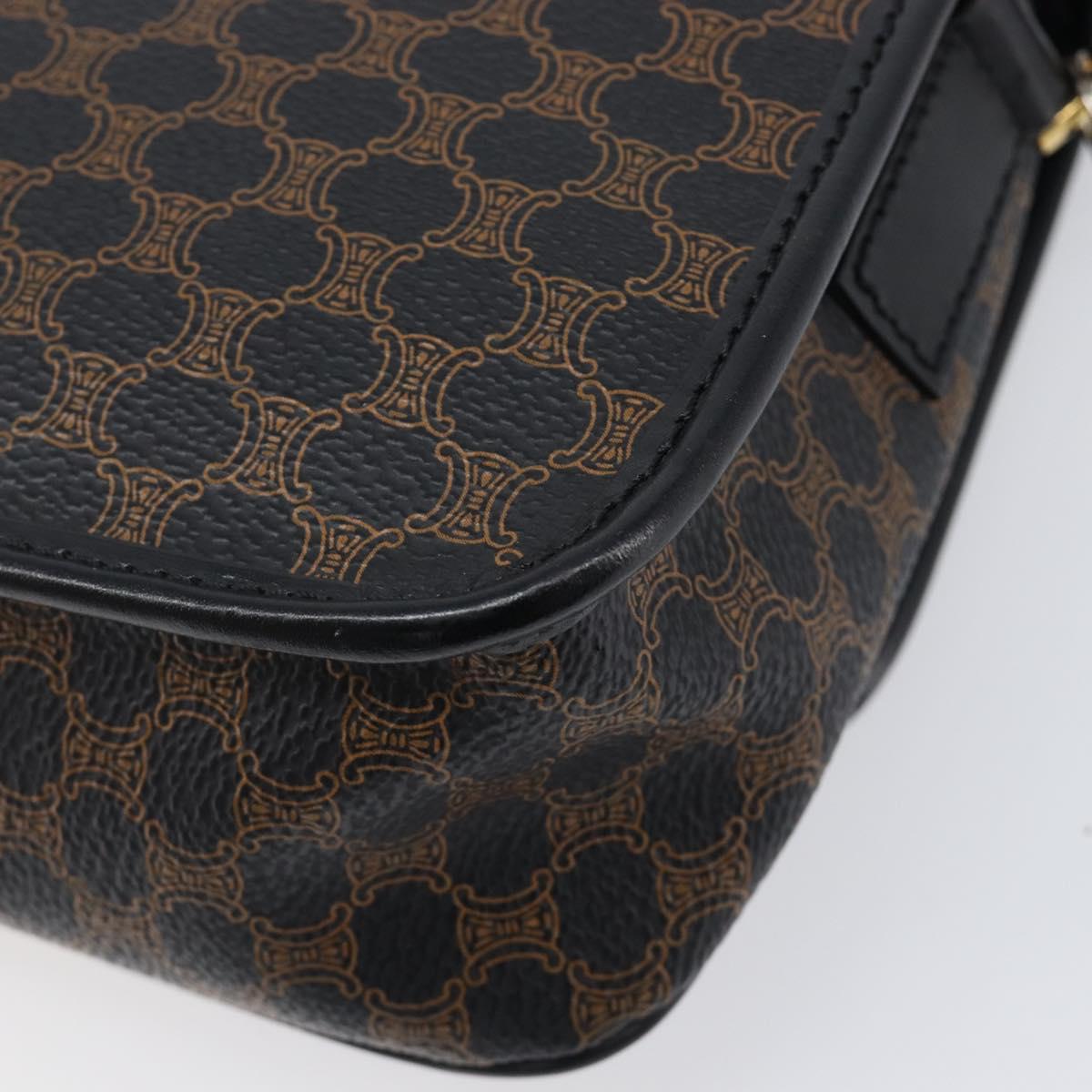 CELINE Macadam Canvas Circle Hand Bag PVC Leather Black Gold Auth 203016