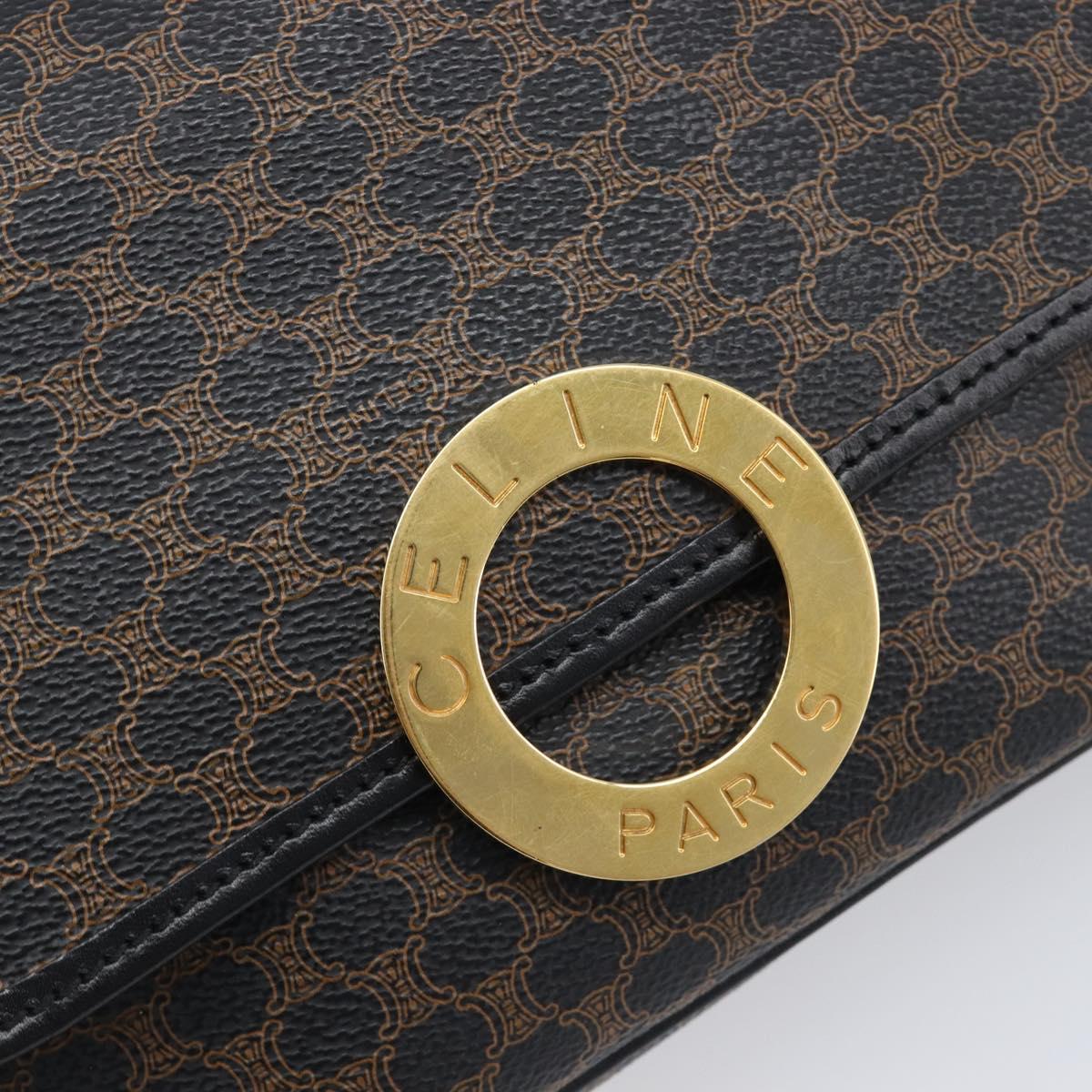 CELINE Macadam Canvas Circle Hand Bag PVC Leather Black Gold Auth 203016
