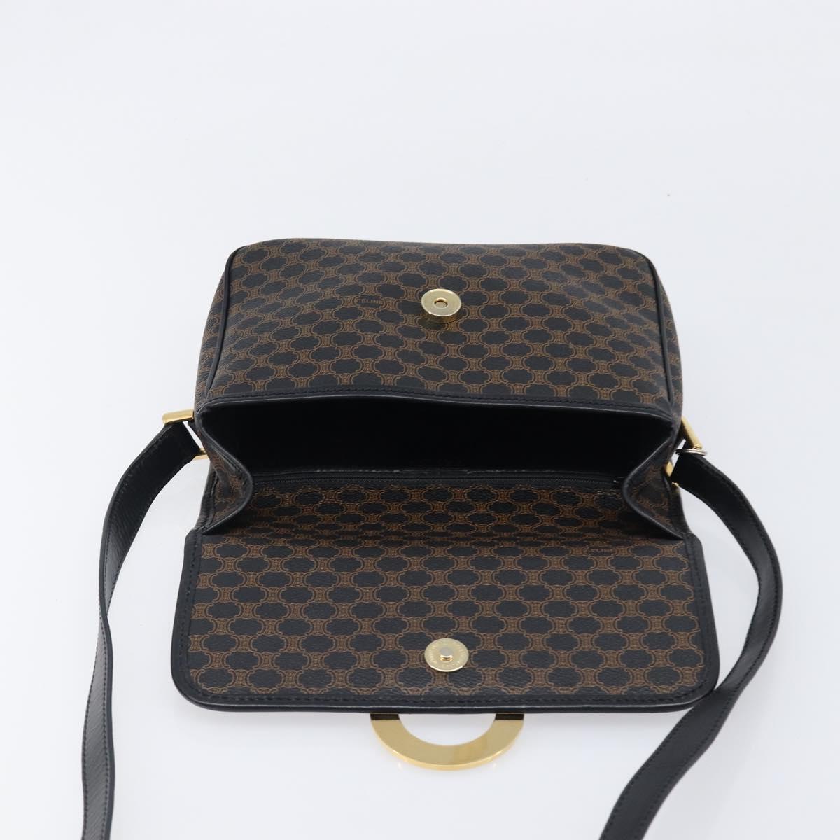 CELINE Macadam Canvas Circle Hand Bag PVC Leather Black Gold Auth 203016