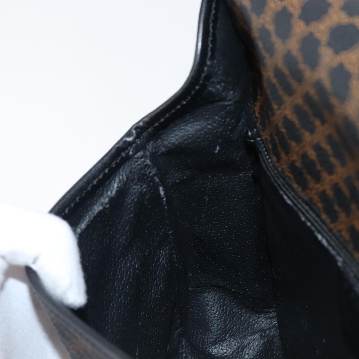 CELINE Macadam Canvas Circle Hand Bag PVC Leather Black Gold Auth 203016