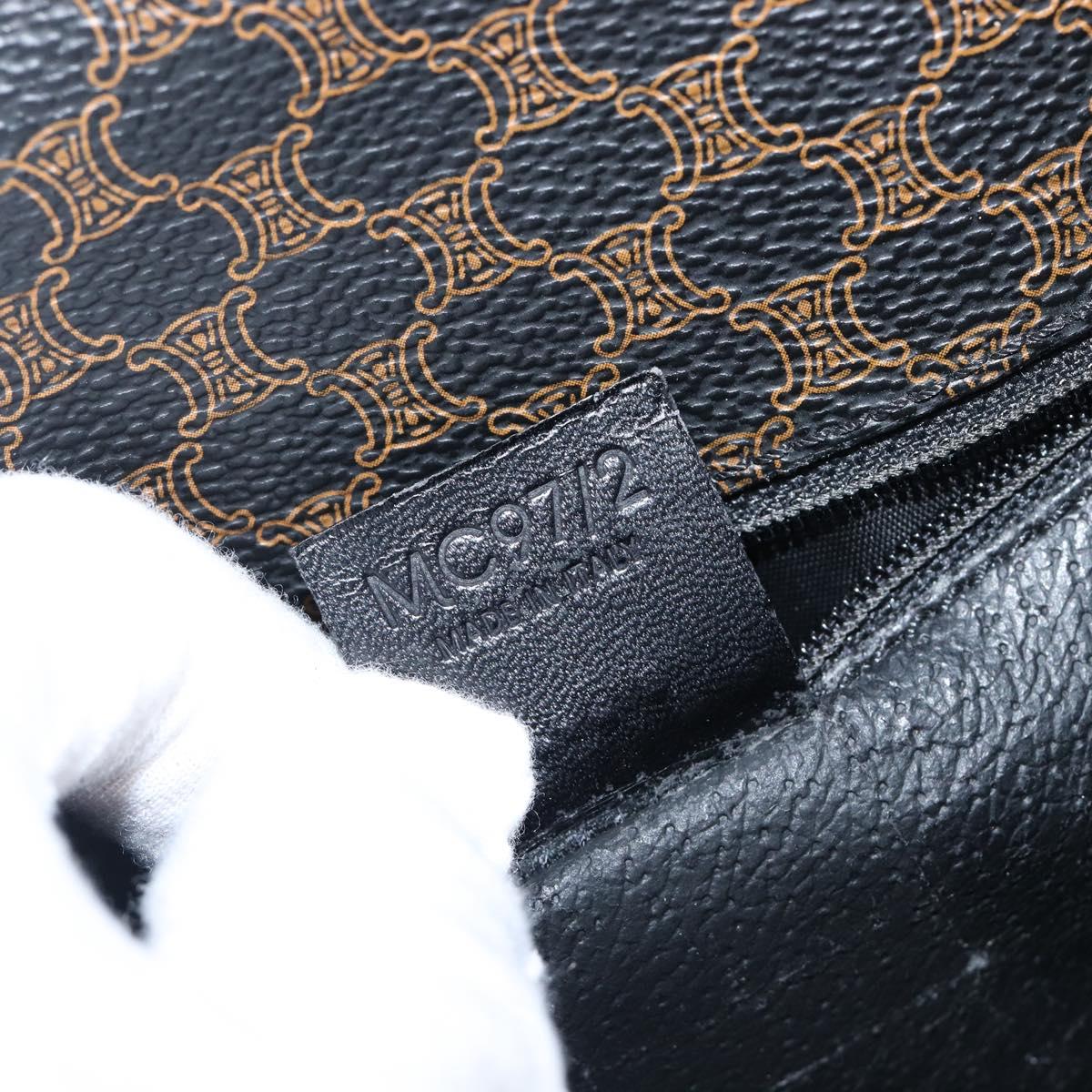 CELINE Macadam Canvas Circle Hand Bag PVC Leather Black Gold Auth 203016