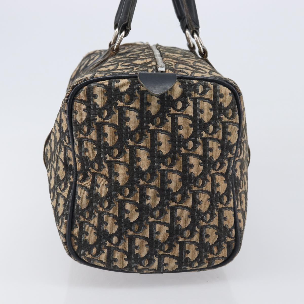 Christian Dior Trotter Canvas Boston Bag Navy Silver Auth 203017